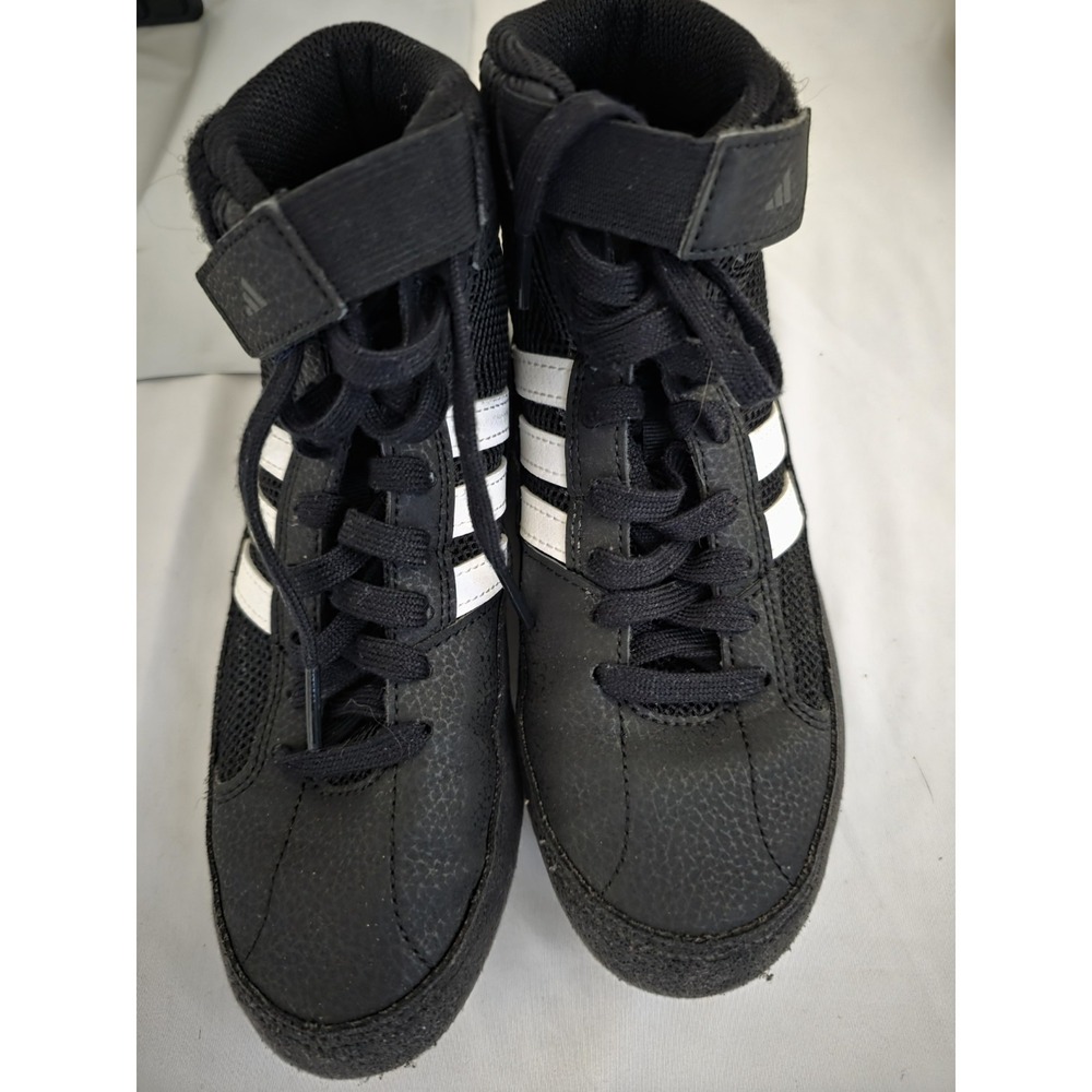 Adidas HVC Wrestling Shoes Black White High Top Strap Youth US 3